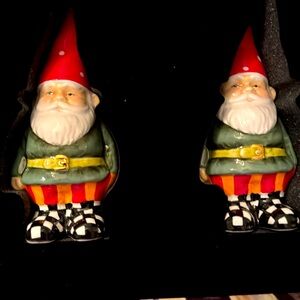 NIB McKenzie Childs “Woodland, gnomes” salt & pepper set, kitsch kitchen holiday